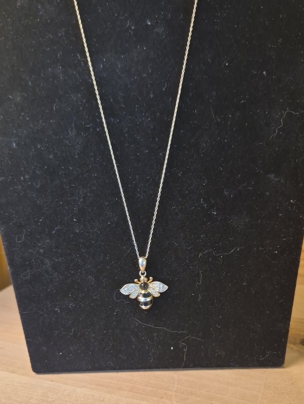 Silver Bee Pendant Necklace - Black & Silver